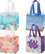 4 Pack Easter Gift Bags for Kids, Non-Woven Easter Egg Hunt Bags with Handles, R