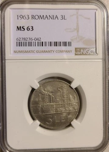 Romania 3 Lei 1963 NGC MS 63