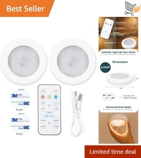 Rechargeable LED Puck Lights 2 Pack Remote Dimmable Adjustable White Indoor