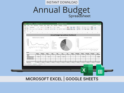 Budget Spreadsheet for Microsoft Excel & Google Sheets (Gray) - Track Finances