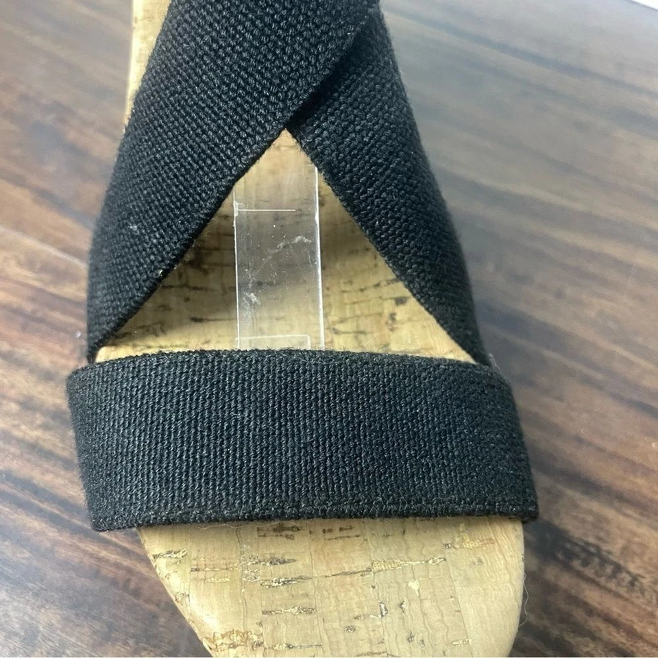 Tacones de plataforma de cuña Lucky Brand talla 8 M Midge de corcho y lona negra y cuero Foto 3 de 4