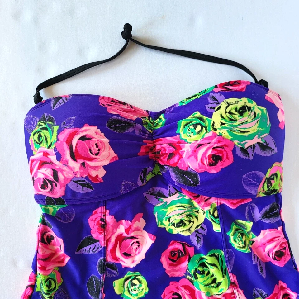 Corsé Betsy Johnson Rosa Gitana Tankini Top Medio Púrpura Acolchado Corbata Trasera Foto 2 de 4
