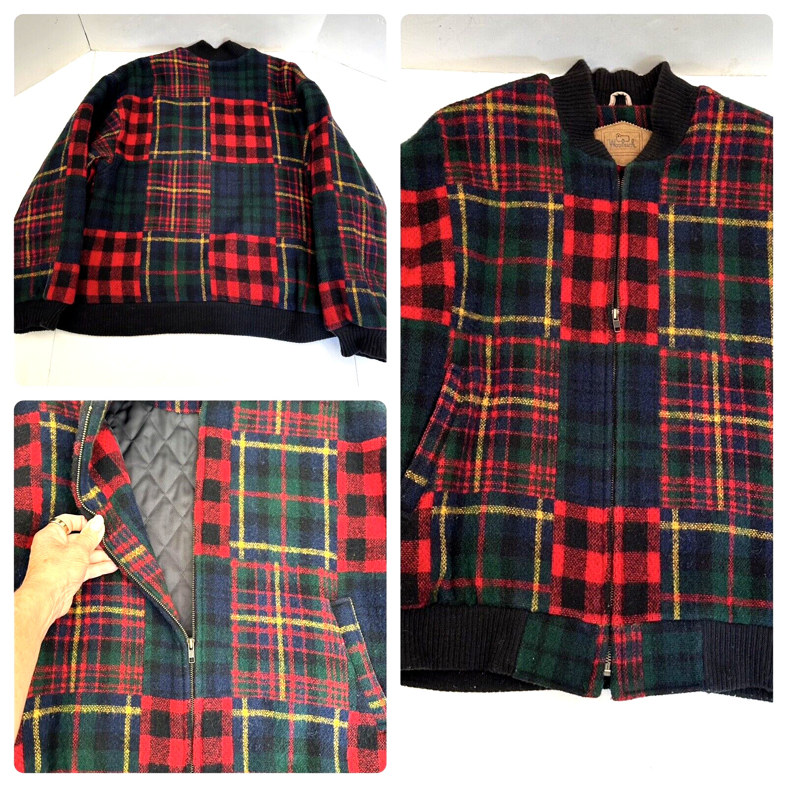 Rare Vintage Woolrich Wool Buffalo Plaid Bomber Jacket Made In USA Size