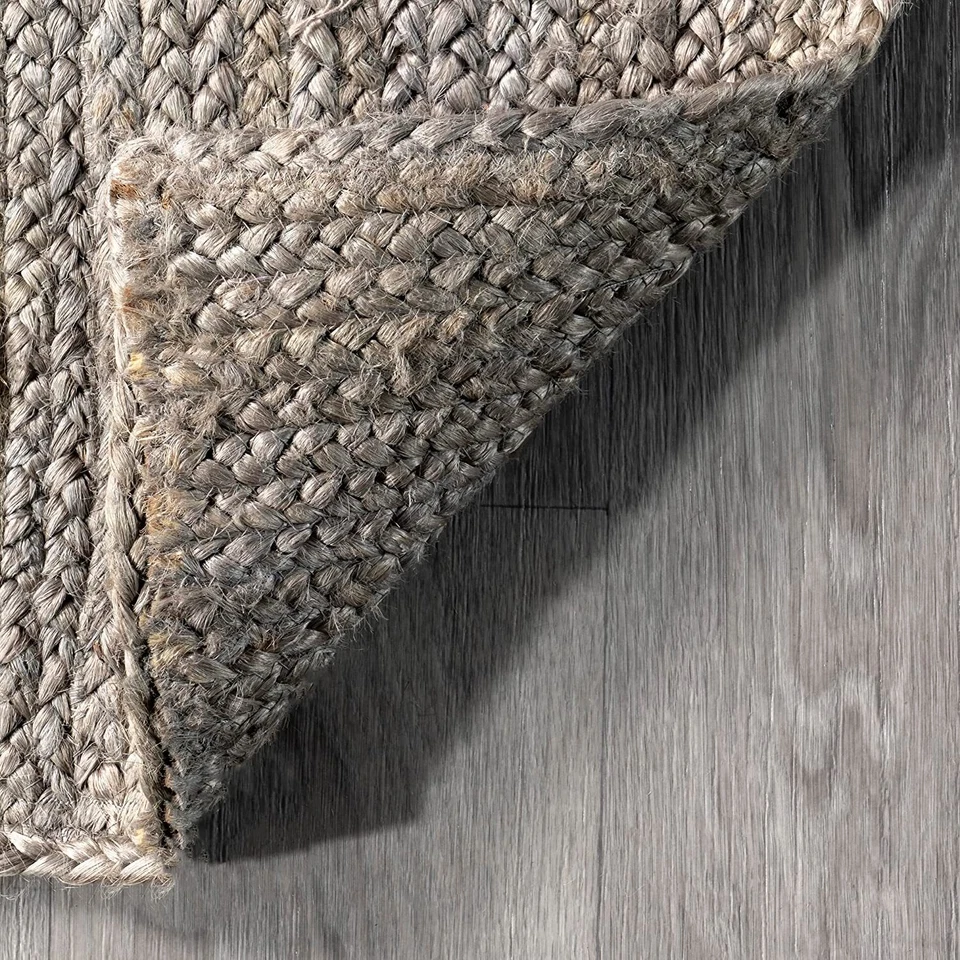 Rug Grey Rectangle Jute Area Rug 100% Braided Rustic look Living Area Carpet - Image 4 of 4
