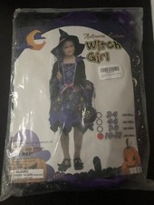 Witch Child Girl Age 10-12 Costume Dress Up Witch Hat with Dress S1D24