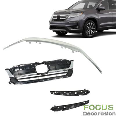 Front Bumper Grille Grill Assembly Chrome Molding For Honda Pilot 2019 2020 2021