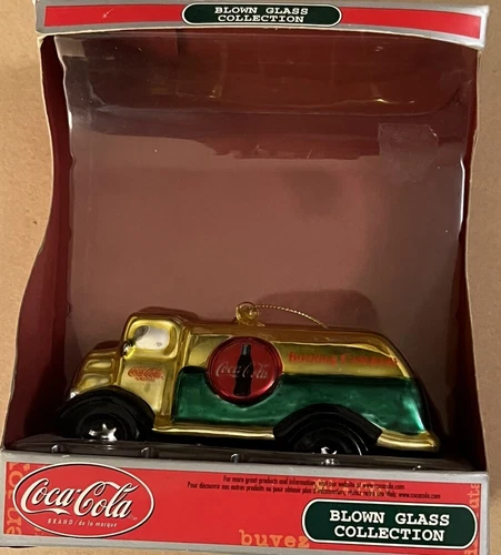 Vtg Coca Cola Christmas Tree Ornament Delivery Truck Coke Blown Glass NOS
