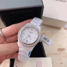 NEW EMPORIO ARMANI AR1426 CERAMIC STRAP WHITE DIAL TONE WOMENS WATCH UK