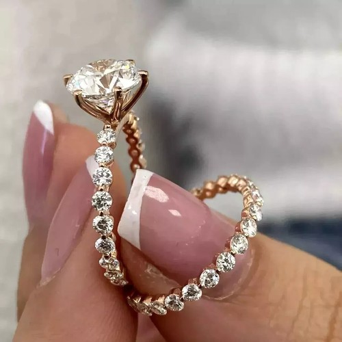 2Ct Round Lab-Created Diamond Bridal Set Wedding Ring 14K Rose Gold Plated