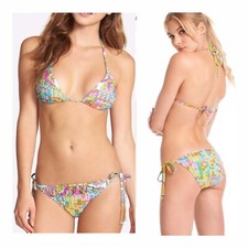 NWT  $144  Sz 10 Trina Turk Coral Reef Triangle Slider Top & Side Tie Bottoms