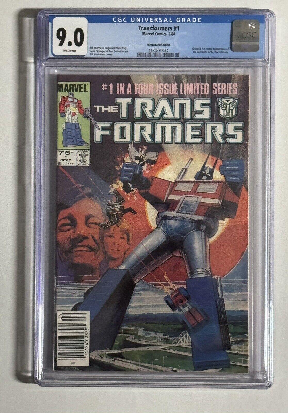 TRANSFORMERS #1 newsstand CGC 9.0 white pages (MARVEL 1984)