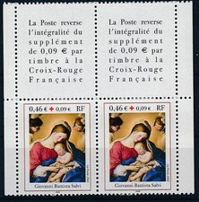 Timbre France 3531a** paire avec vignette Carnet Croix rouge 2002