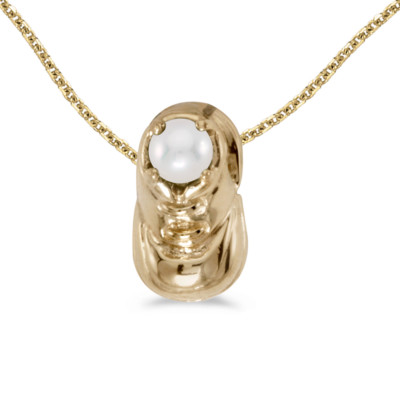 10k Gelbgold Süßwasser Zuchtperlen Baby Bootie Anhänger mit 16'' Kette