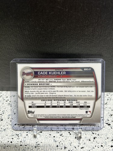 2023 Bowman Draft Chrome Refractor Cade Kuehler RC Atlanta Braves #BDC-21 - Picture 2 of 2