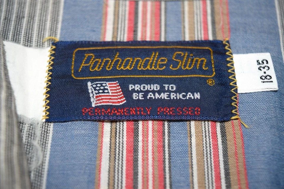 Camisa Western Vintage Mango Delgada Talla XL/2XL Años 70 Rayas de Riel Azul Magenta Foto 4 de 4