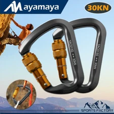2PCS Outdoor Climbing Aluminum Alloy Rock Carabiner Screw Locking D-Shape 30KN