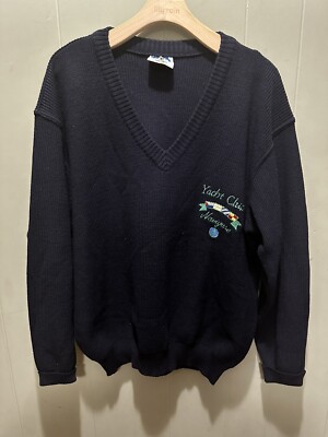 NAVIGARE Yacht Club Mens Pullover V Neck Sweater XL Navy Blue Super Rare