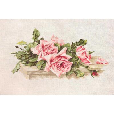 Luca-S Kreuzstich Set ''Rosafarbene Rosen'', Zählmuster, 32x17cm