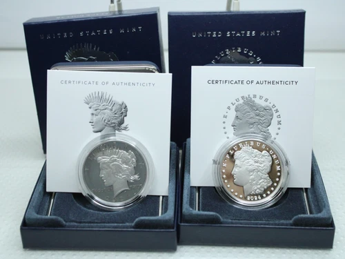 2024-S Silver Proof Morgan and Peace 2 Coins Set Box & COA