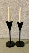 Set of 2 Vintage Pottery Barn Cast Iron Candle Holders Matte Black
