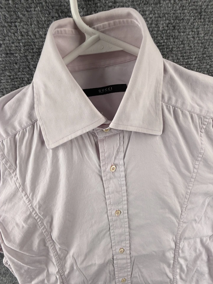 Gucci Purple Size 15 Long Sleeve Button Up Shirt Italy Made Authentic Cotton Mix - Image 2 of 4