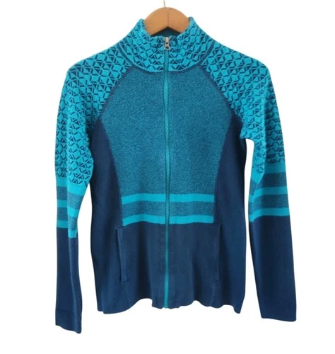 Title Nine Wool Blend Geometric Full Zip Jacket Blue Womens Size Small