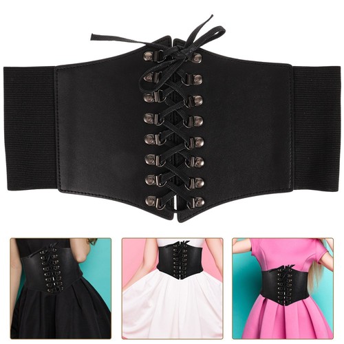 Chuangdi 4 Pieces Women Vintage Wide Waist Belt Black Belt For Dress Elastic Stretch Retro Waistband For Jeans Pants(Rustic Style) At Women's Clothing Store