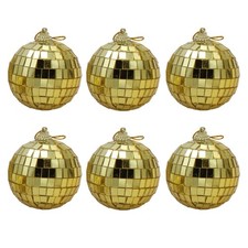 Christmas Disco Ball Baubles 6 x 60mm Gold Hanging Decorations