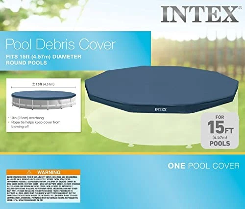Intex Round Metal Frame Pool Cover, Blue, 15 ft - Image 3 of 4