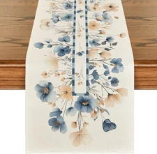 Artoid Mode Bloom Flowers Floral 13" x 90", Table Runner, Beige 