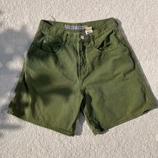 Vintage 80s Forenza Denim Jean Shorts Olive Green Size Medium Made In USA Rare