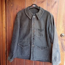 France Vintage Black Moleskin Jacket 20s-50s L French Work Euro Work Coverall