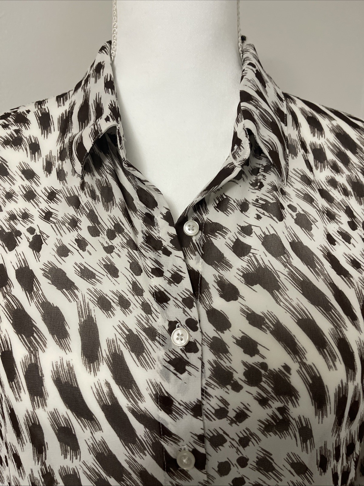Express Collared Button Front Shirt Brown White C… - image 2