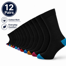 12 Pairs Mens Cotton Rich Socks UK 6-11 Everyday Casual Work Trainer Soft Socks