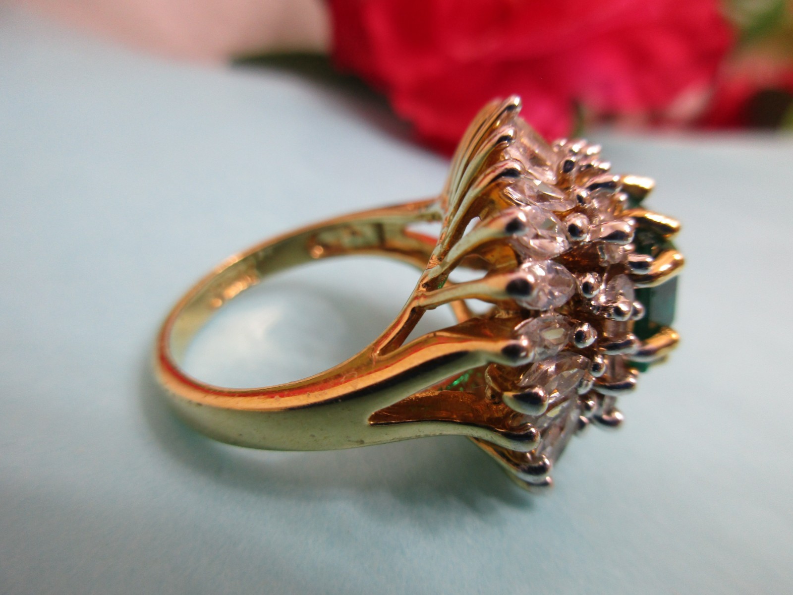 JBK JACQUELINE KENNEDY CAMROSE & KROSS Simulated EMERALD RING Size 6 Preowned