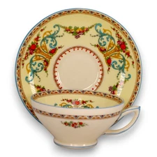 Myott Royal York 2425 Tea Cup and Saucer Fruit & Scroll Vintage England c.1930s