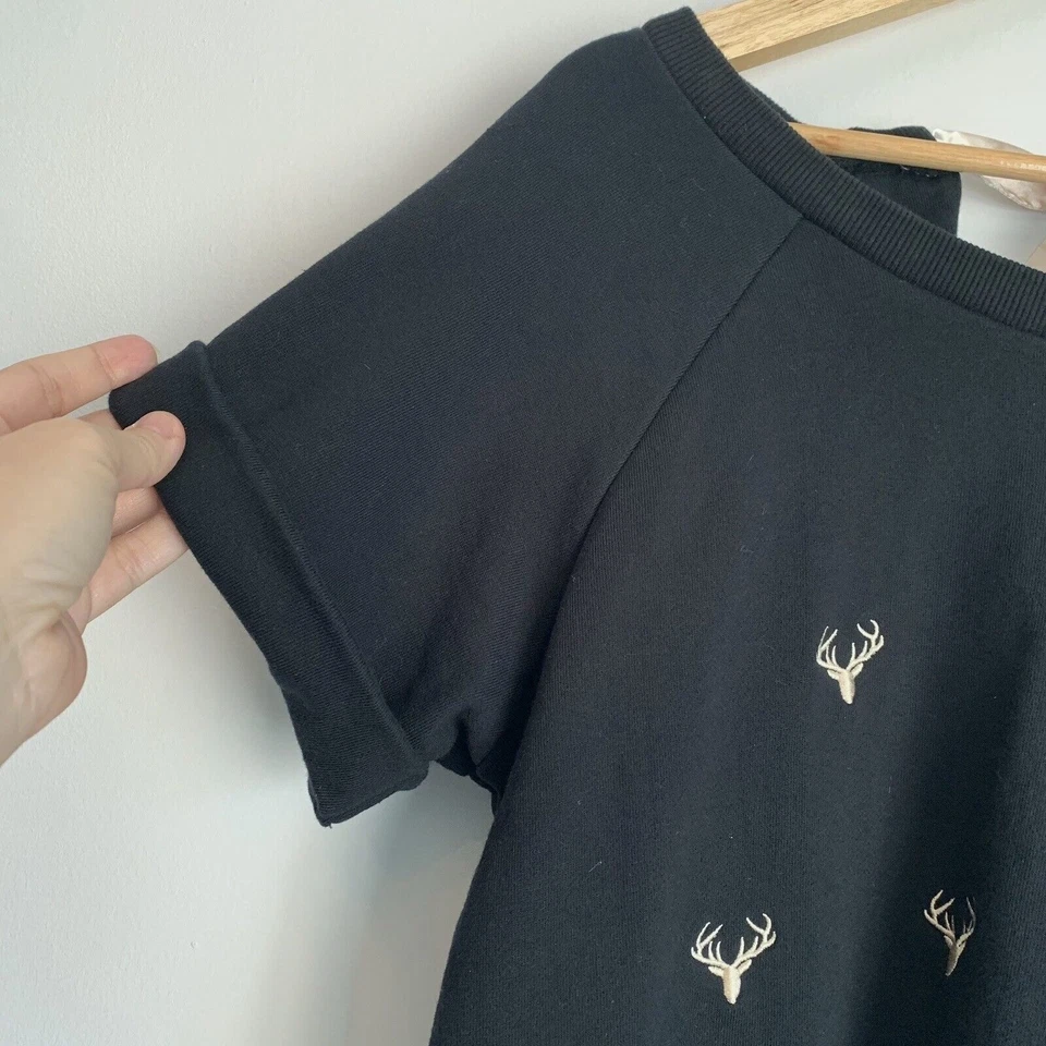 Chifre de veado bordado feminino Knitted Dove tamanho grande preto escuro férias de inverno - Imagem 4 de 4