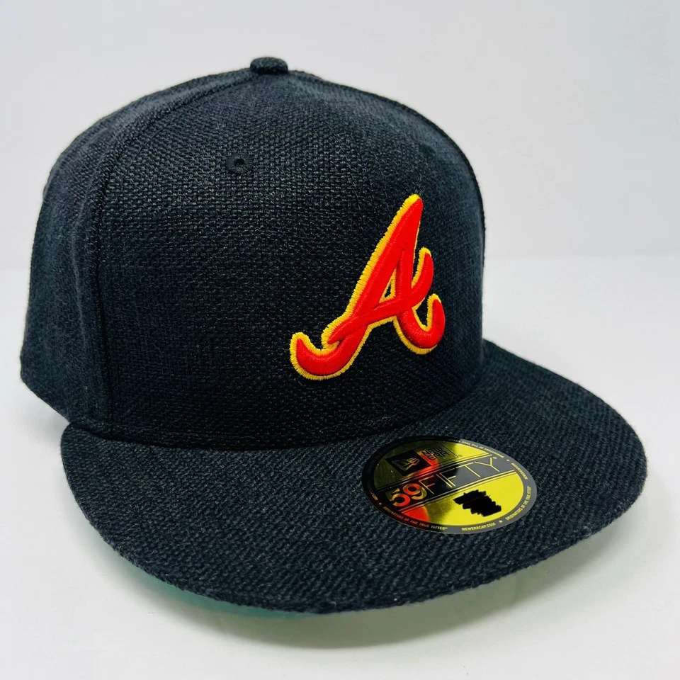 New Era 59Fifty Atlanta Braves Hemp Black Red Yellow Mens Fitted Hat Size 7 1/8 - Image 3 of 4