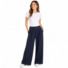 Halara Navy Blue Pleated Wide Leg High Waisted Trousers Pants Small 8YZ5V