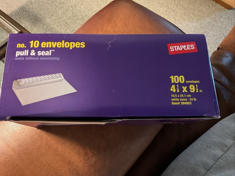Envelops Staples No. 10 Pull & Seal Qty 100