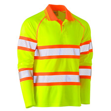 Bisley Hi-Vis Mesh Long Sleeve Polo Shirt Reflective Tape Safety Workwear