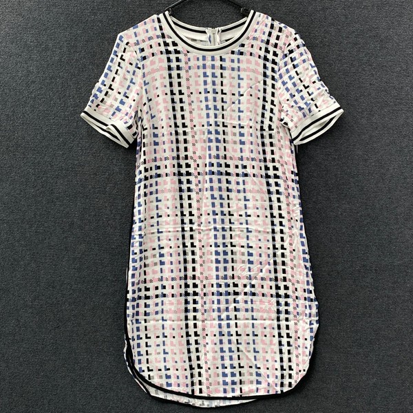Warehouse Womens Mini Shift Dress Black Pink Blue Geometric Short Sleeve UK 10