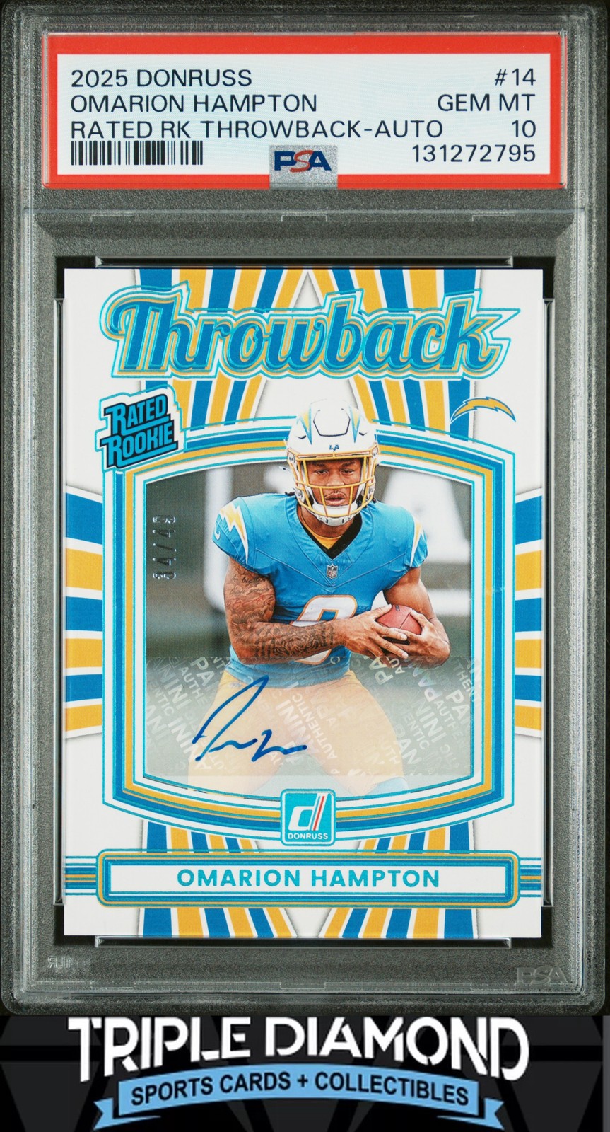 Omarion Hampton Panini Donruss Rated Rookies Throwback #14 Autograph