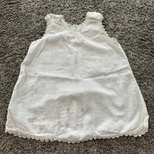 Vintage Early to Mid 1900s Delicate Thin Cotton Baby Dress w/ Embroidery Flowers