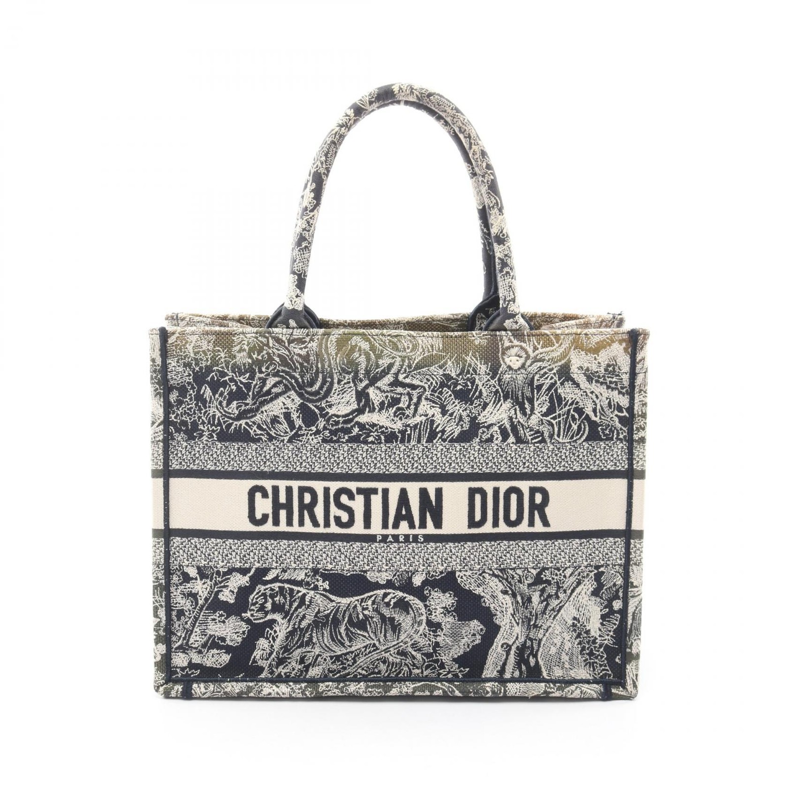 Christian Dior BOOK TOTE Medium Toile de Jouy Bag canvas Beige Navy Used Women