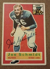 Autographed 1956 Topps Joe Schmidt #44 Rookie Card Detroit Lions EX+ w/COA. rookie card picture