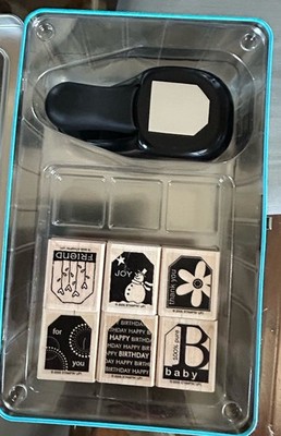 Stampin' Up! Punch Box Terrific Tags 6 Rubber Stamps  1 Punch **Missing Inks