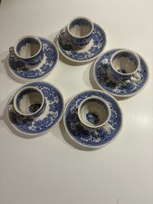 5 Tasses Et Sous Tasses Service Burgenland Bleu Villeroy & Boch Collection Déco