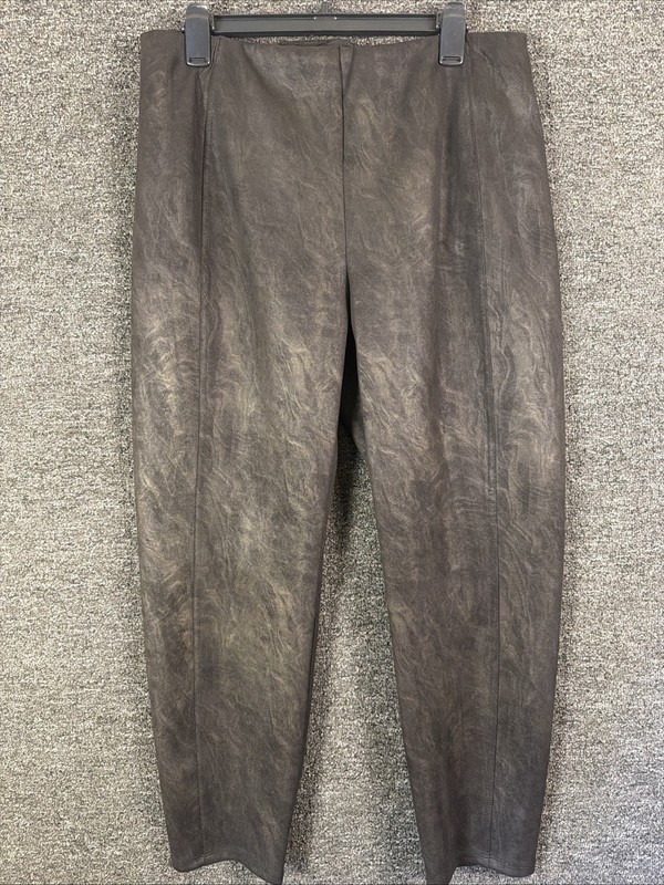 Tahari Pants Womens XL Gray Blackened Pearl Faux Leather Stretch W18 L24