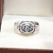 Moissanite Oval Cut Gemstone With 925 Sterling Silver Ring For Men's #B312 *